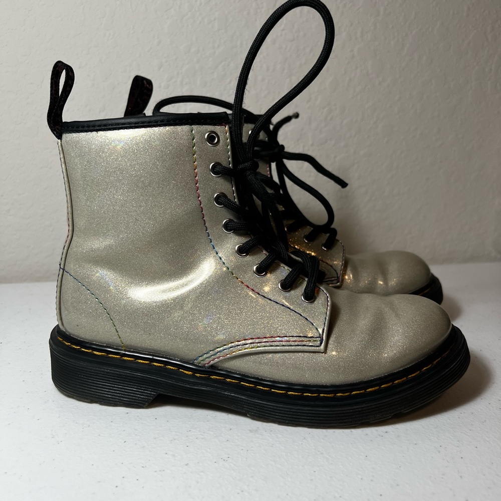 Doc Martens Glitter Boots 1460 Size 3 Combat Rainbow Stitching Dr
